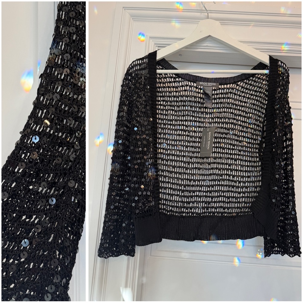 BISOU BISOU VINTAGE Y2K  DEADSTOCK CROCHET CARDIGAN WITH SEQUINS SMALL